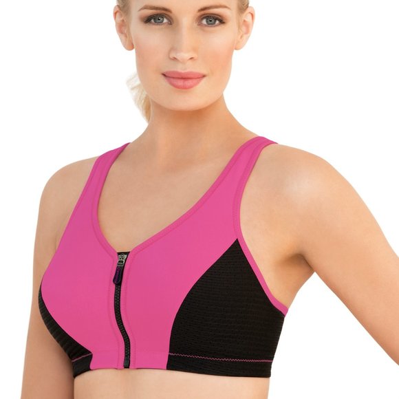Glamorise SPORT Bra 34D (HIGH-IMPACT) Wicks! (RACERBACK) T-Back Zip-Up PINK New - Picture 9 of 16